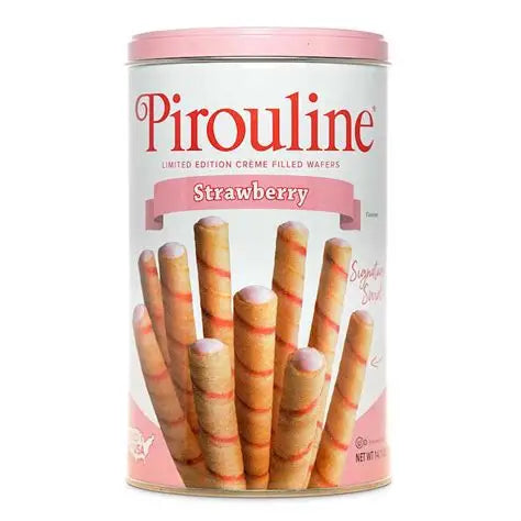 Pirouline Strawberry 14.1oz Tin — imported cookies