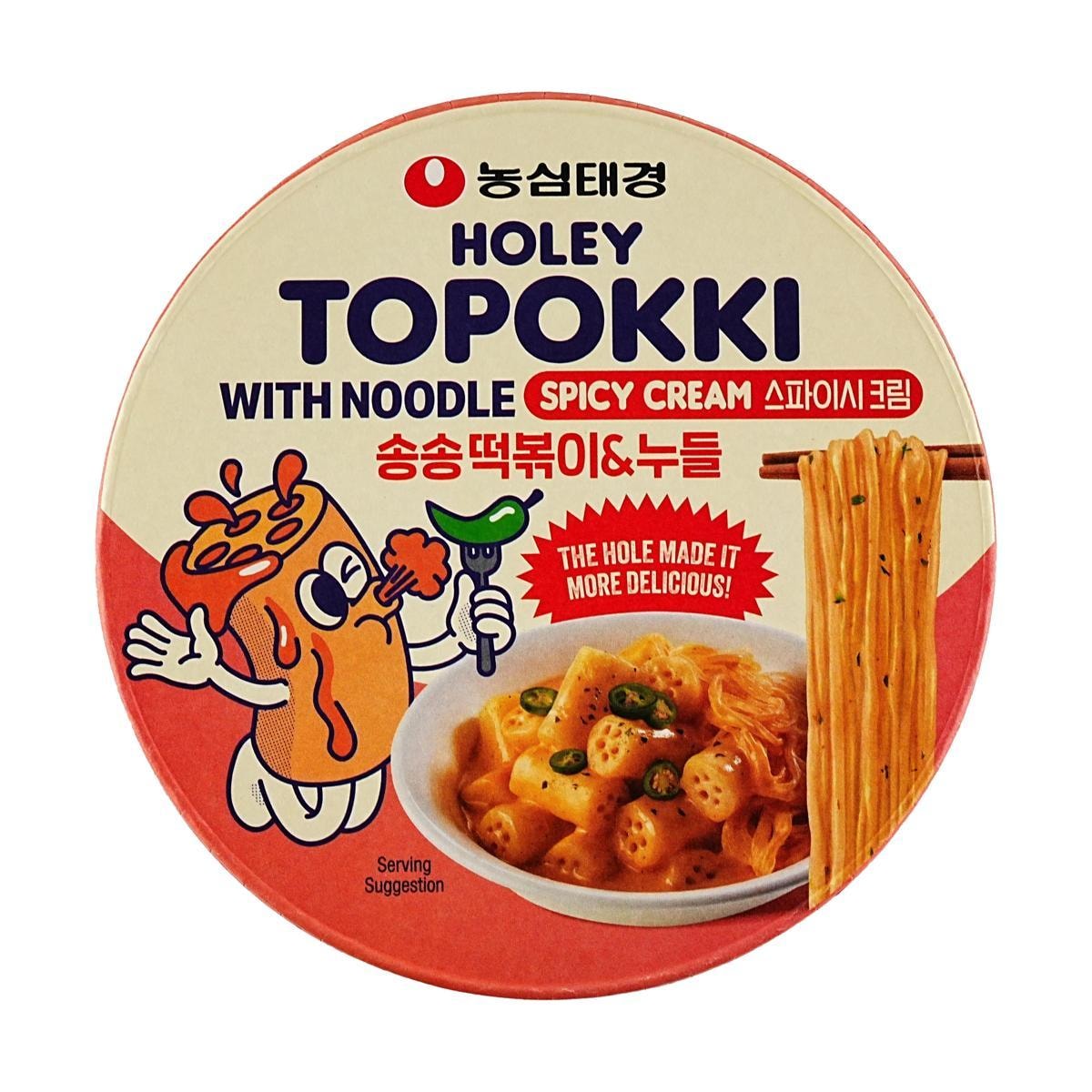 Holey Topokki Spicy Cream Flavor With Glass Noodle — imported Korean topokki